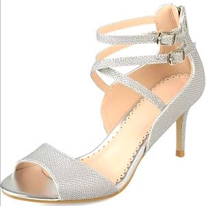 Open toe silver strappy heels peep Toe pumps New